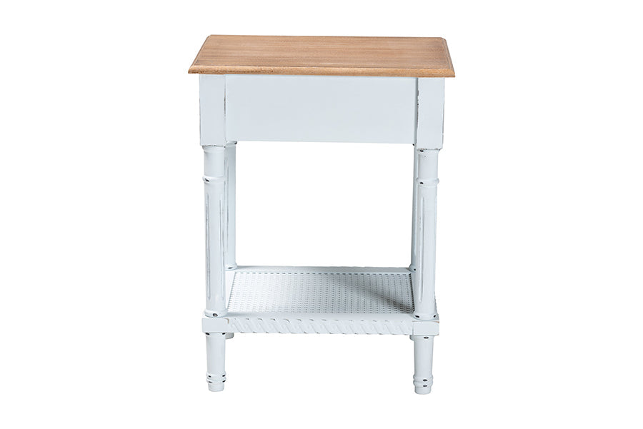 Legrand Classic French Two-Tone White and Natural Brown 1-Drawer End Table