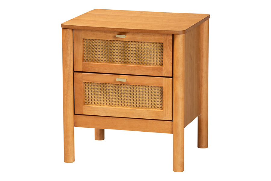Jenn Golden Brown Wood Japandi 4-Piece Queen Size Bedroom Set with Distressed-Finished Rattan