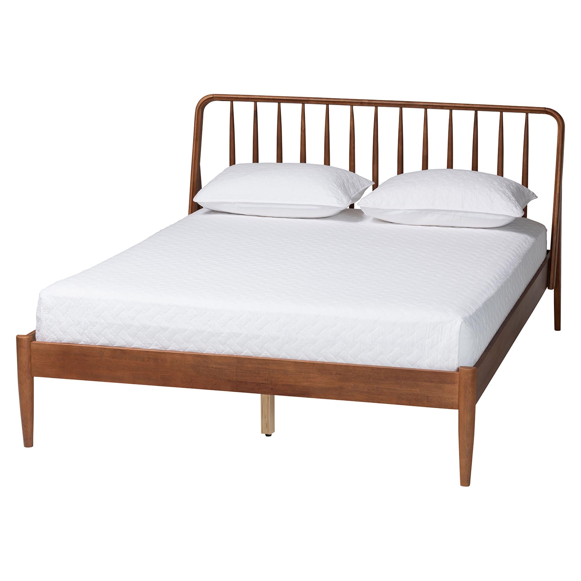 Maeron Mid-Century Modern Walnut Brown Queen Platform Bed with Spindle Headboard