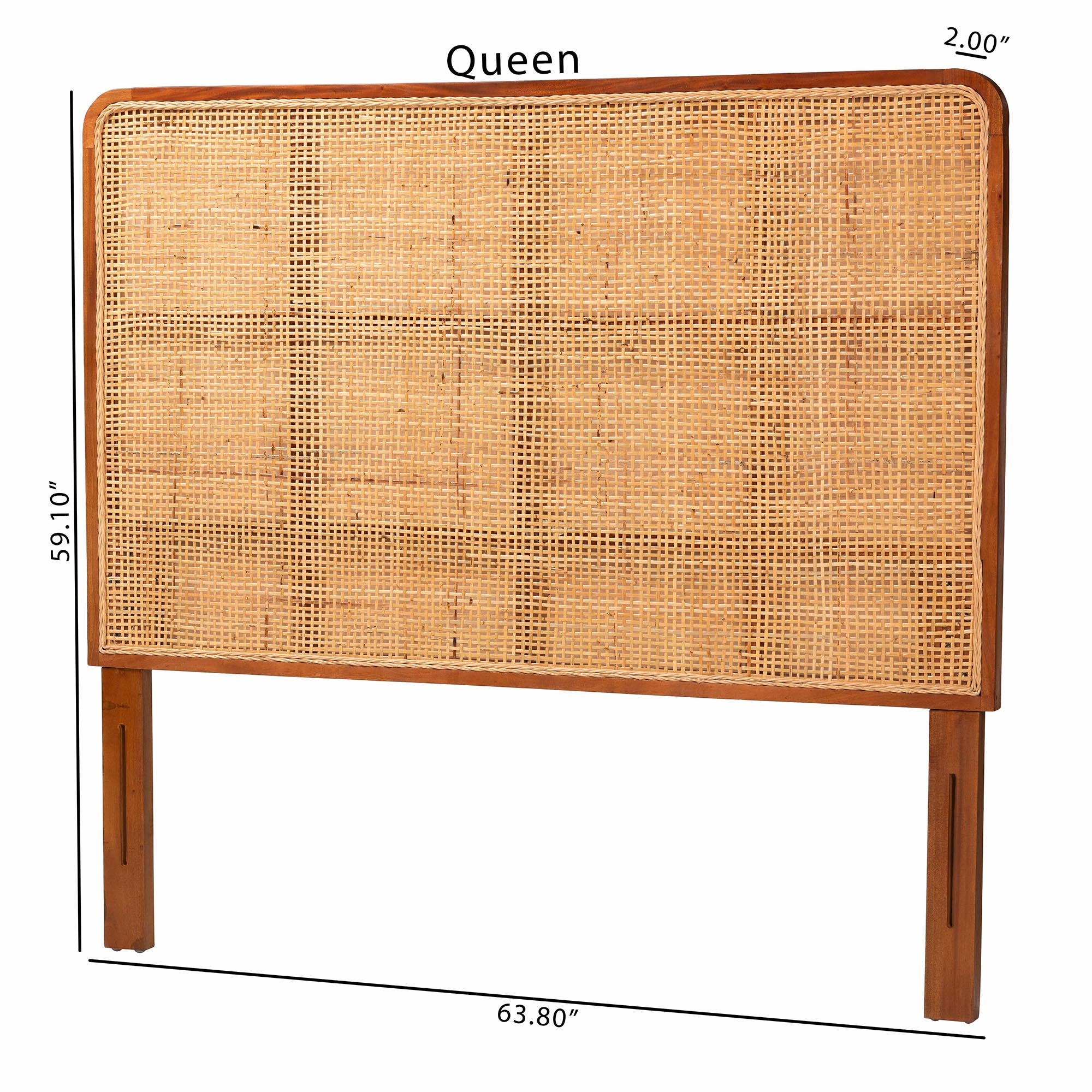 Caspia Bohemian Natural Rattan and Mahogany Wood Queen Size Headboard