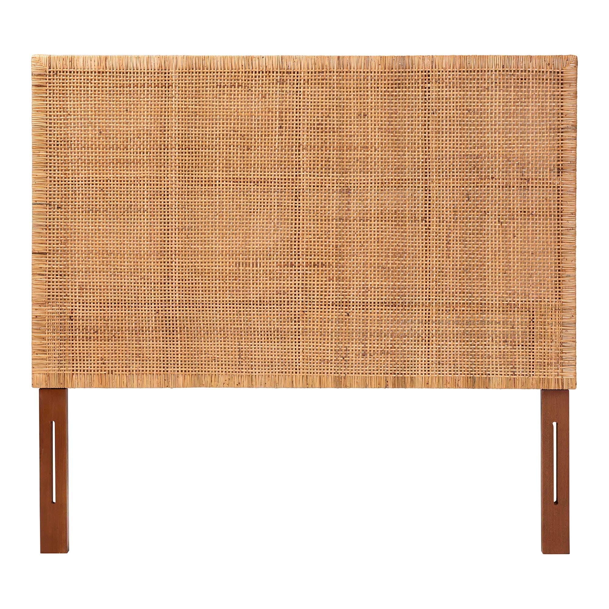 Lesia Bohemian Natural Rattan and Mahogany Wood Queen Size Headboard