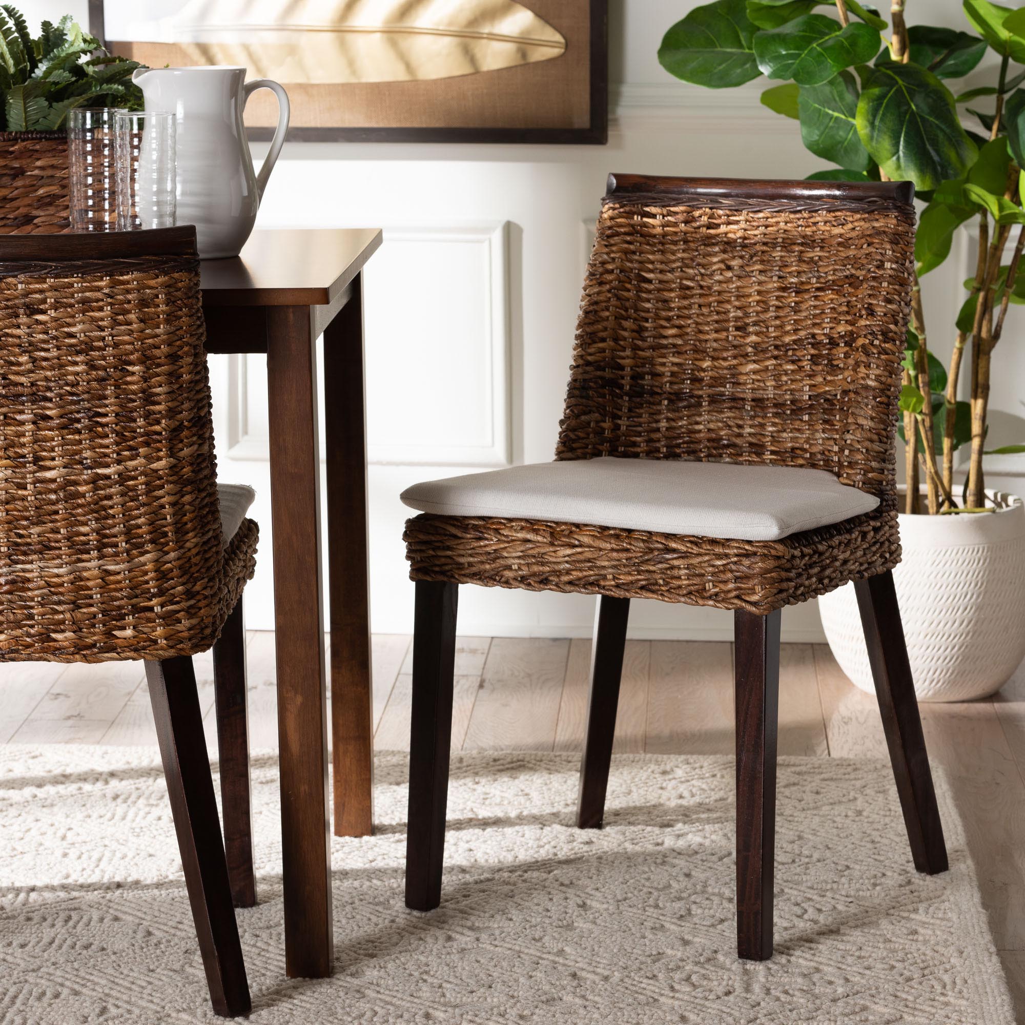 Abbas Bohemian Seagrass and Dark Brown Wood Dining Chair