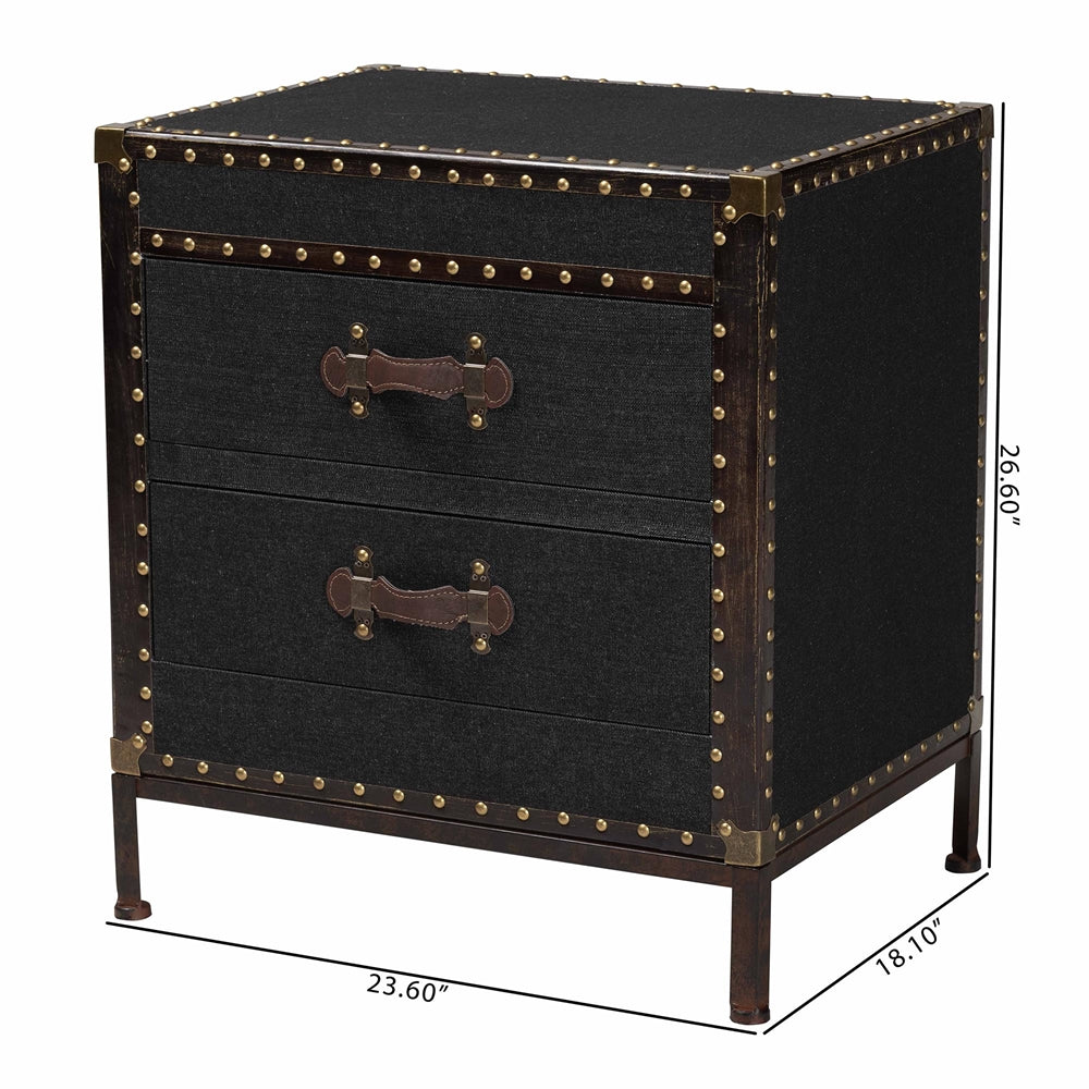 Laura Vintage Black Canvas 2-Drawer End Table Trunk