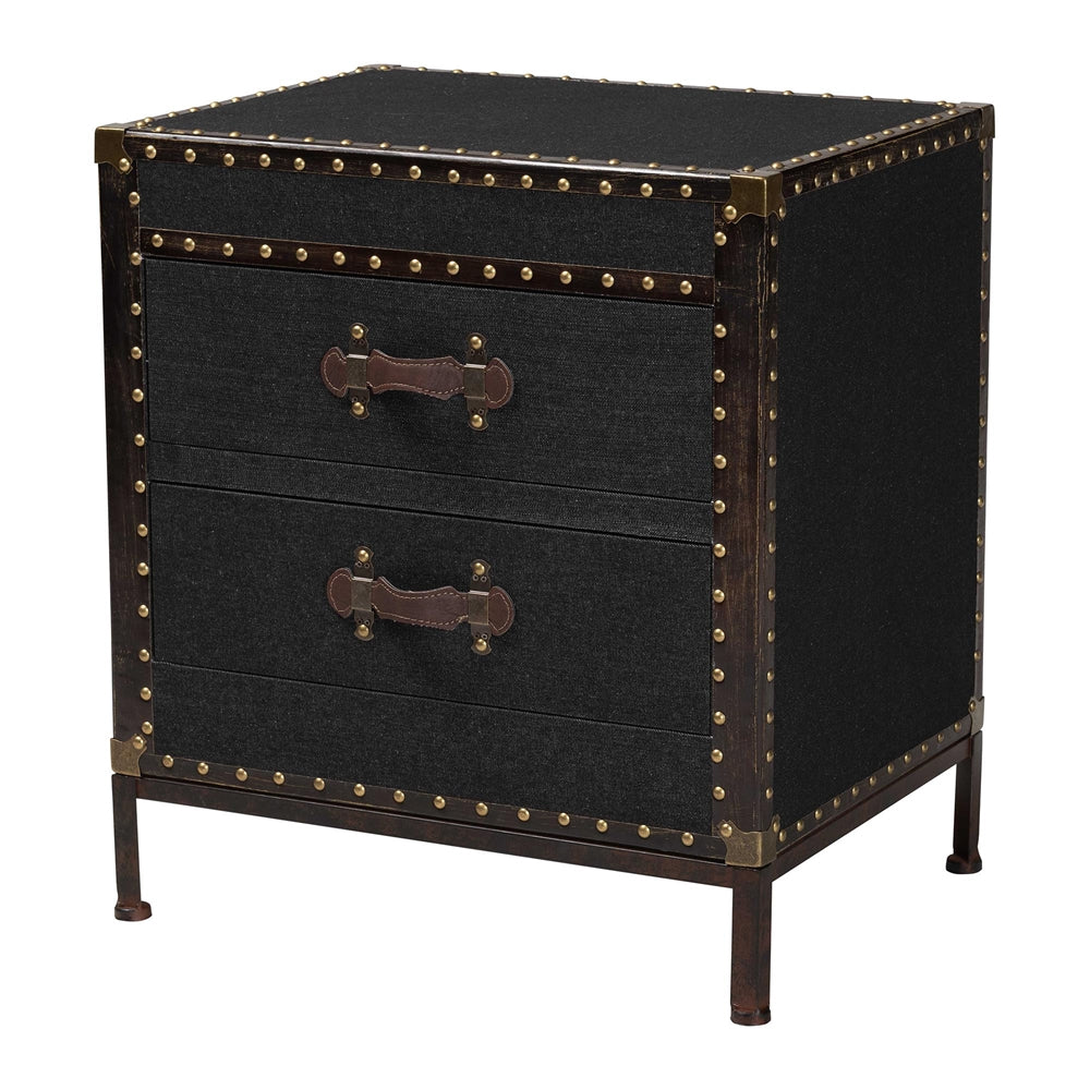 Laura Vintage Black Canvas 2-Drawer End Table Trunk
