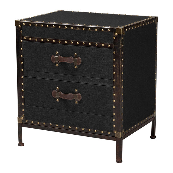 Laura Vintage Black Canvas 2-Drawer End Table Trunk