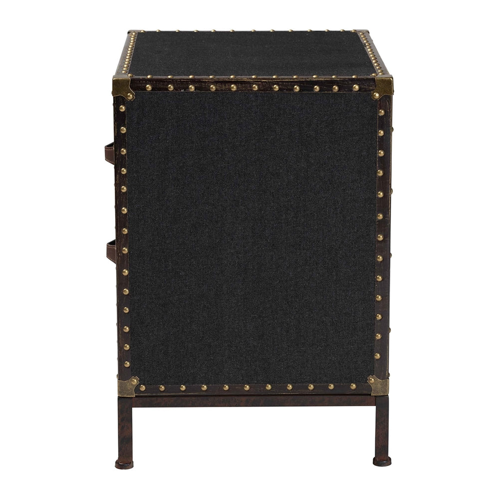 Laura Vintage Black Canvas 2-Drawer End Table Trunk