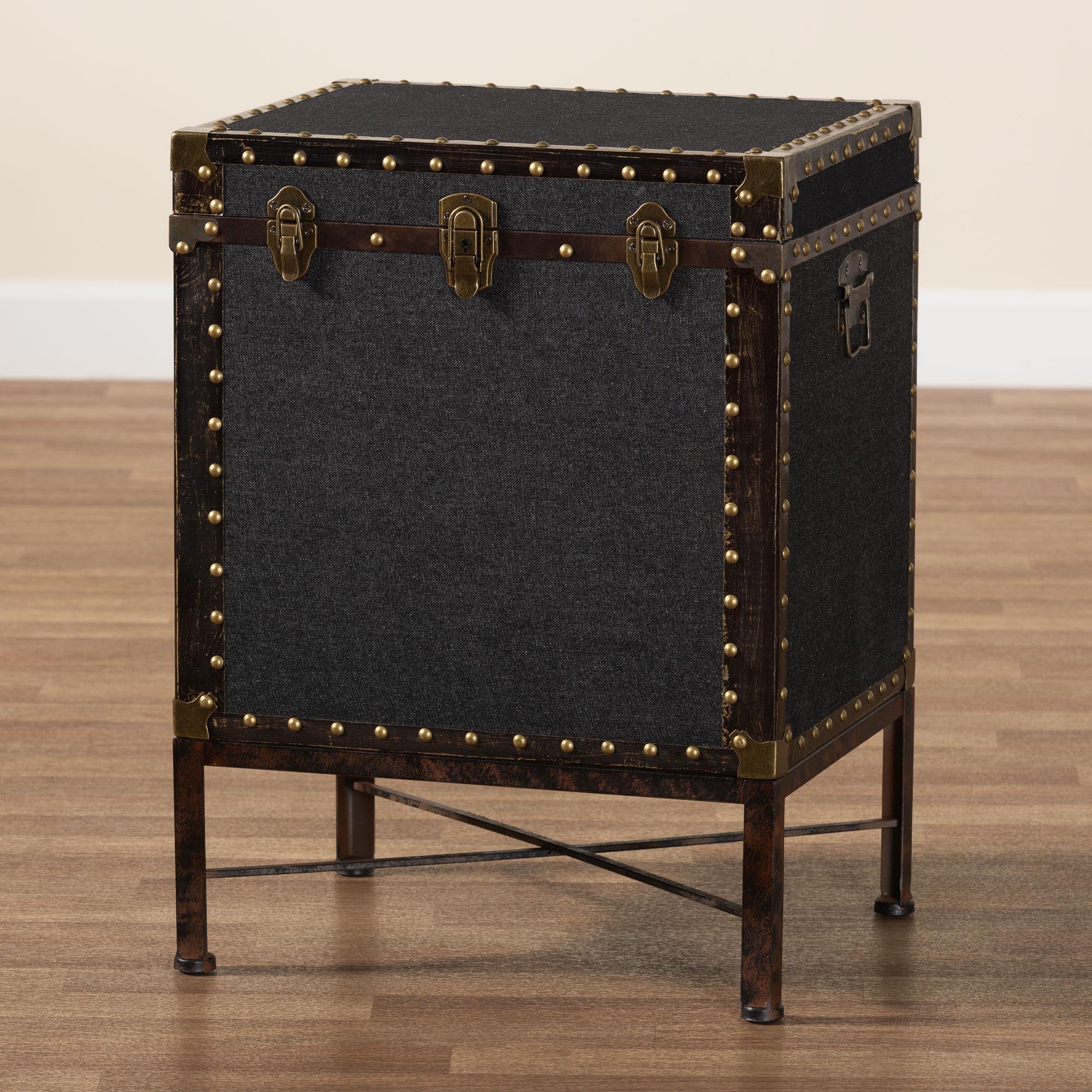 Laura Vintage Black Canvas Lift-Top Trunk End Table