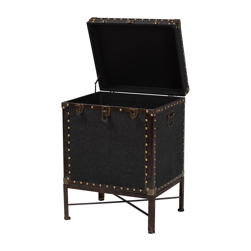 Laura Vintage Black Canvas Lift-Top Trunk End Table
