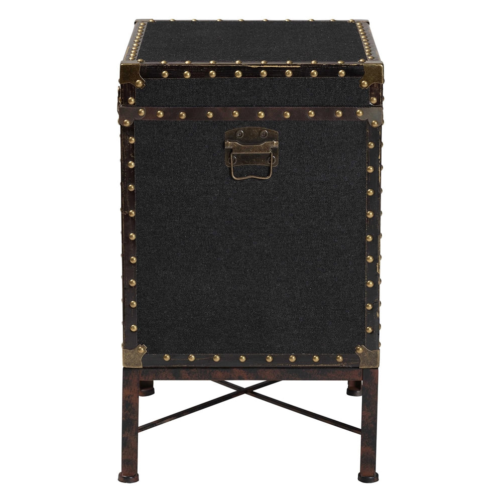 Laura Vintage Black Canvas Lift-Top Trunk End Table