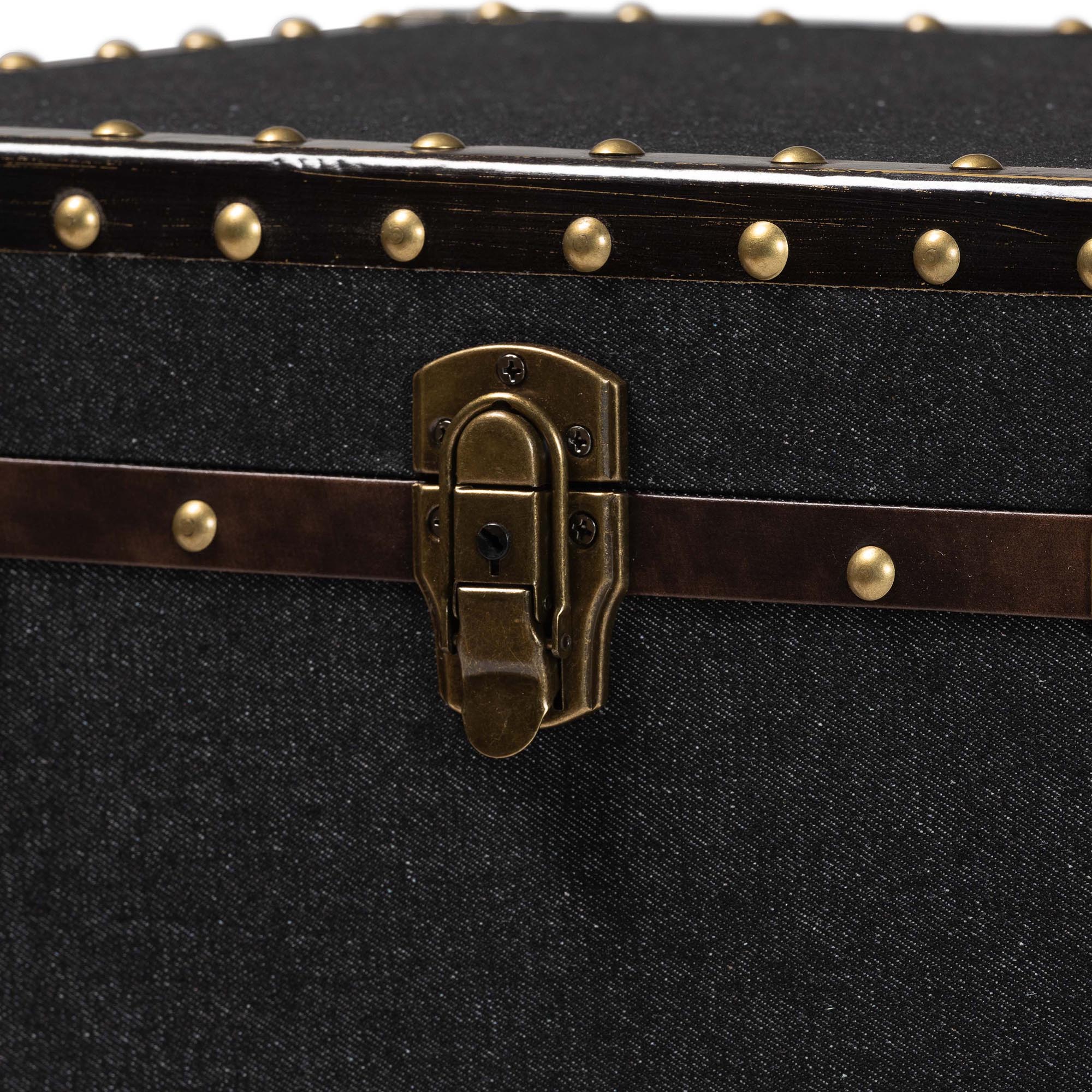 Laura Vintage Black Canvas Lift-Top Trunk End Table