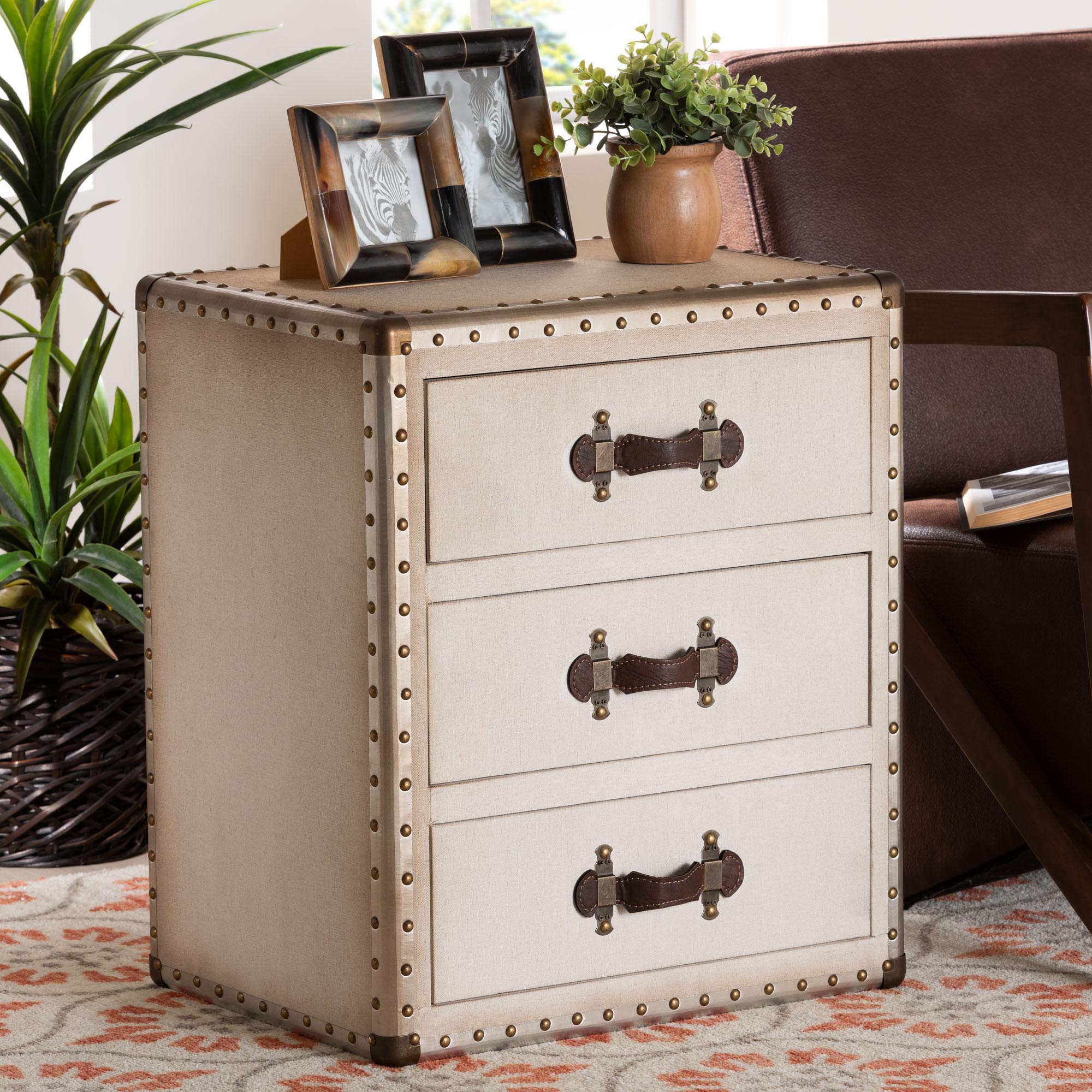 Mallison Vintage White Canvas 3-Drawer End Table