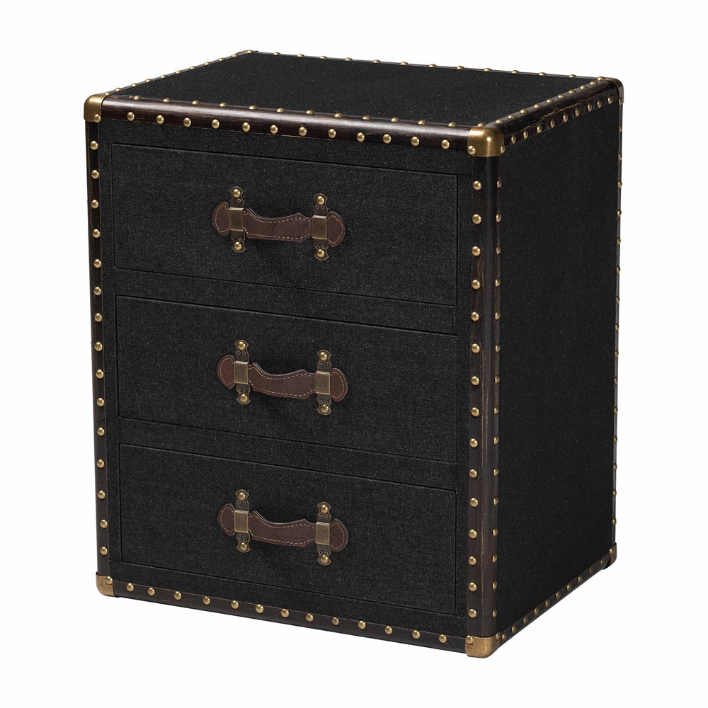 Mallison Vintage Black Canvas 3-Drawer End Table