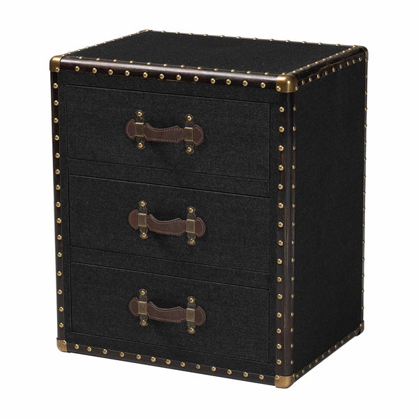 Mallison Vintage Black Canvas 3-Drawer End Table