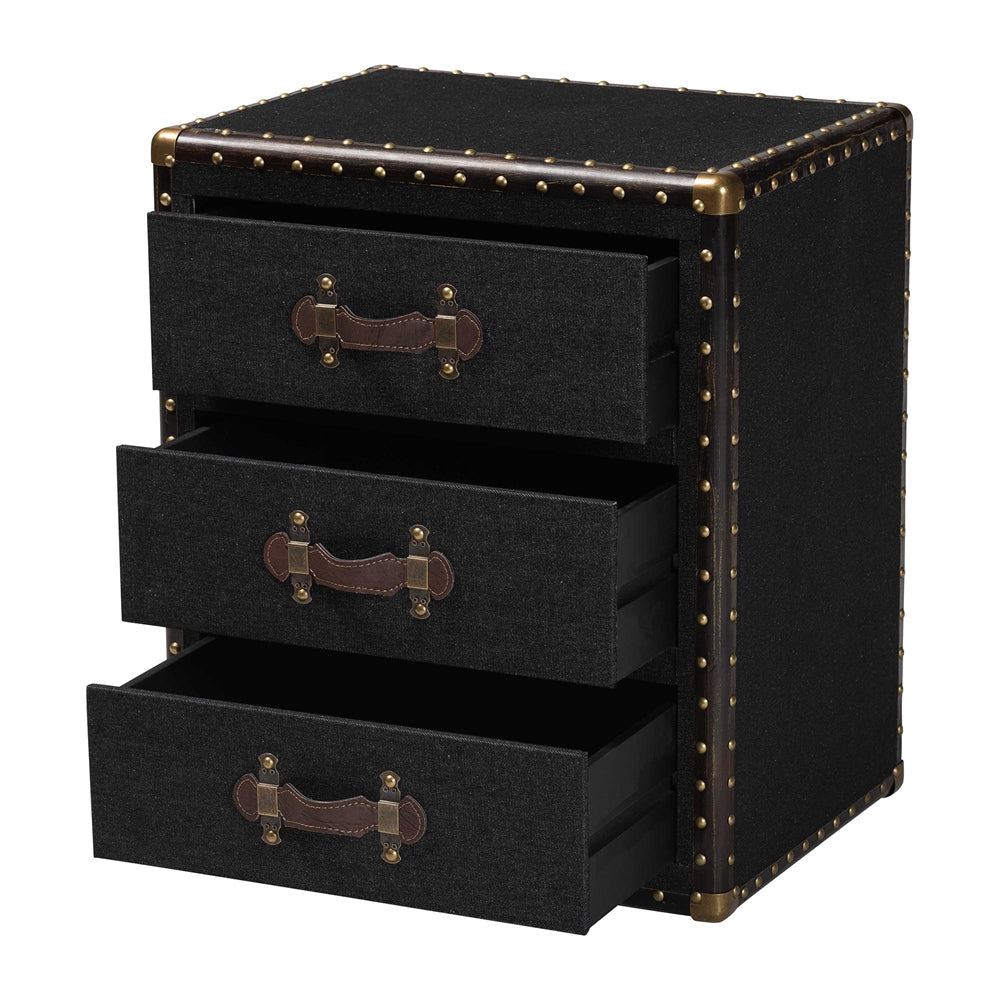 Mallison Vintage Black Canvas 3-Drawer End Table