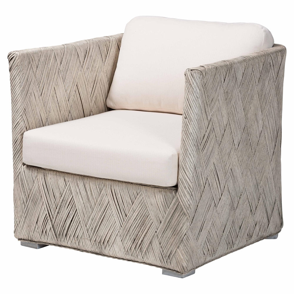 Melbourne Natural Rattan Lounge Chair - Handwoven Wicker Armchair with Tuxedo Frame for Living Room, Lounge, or Sun Room