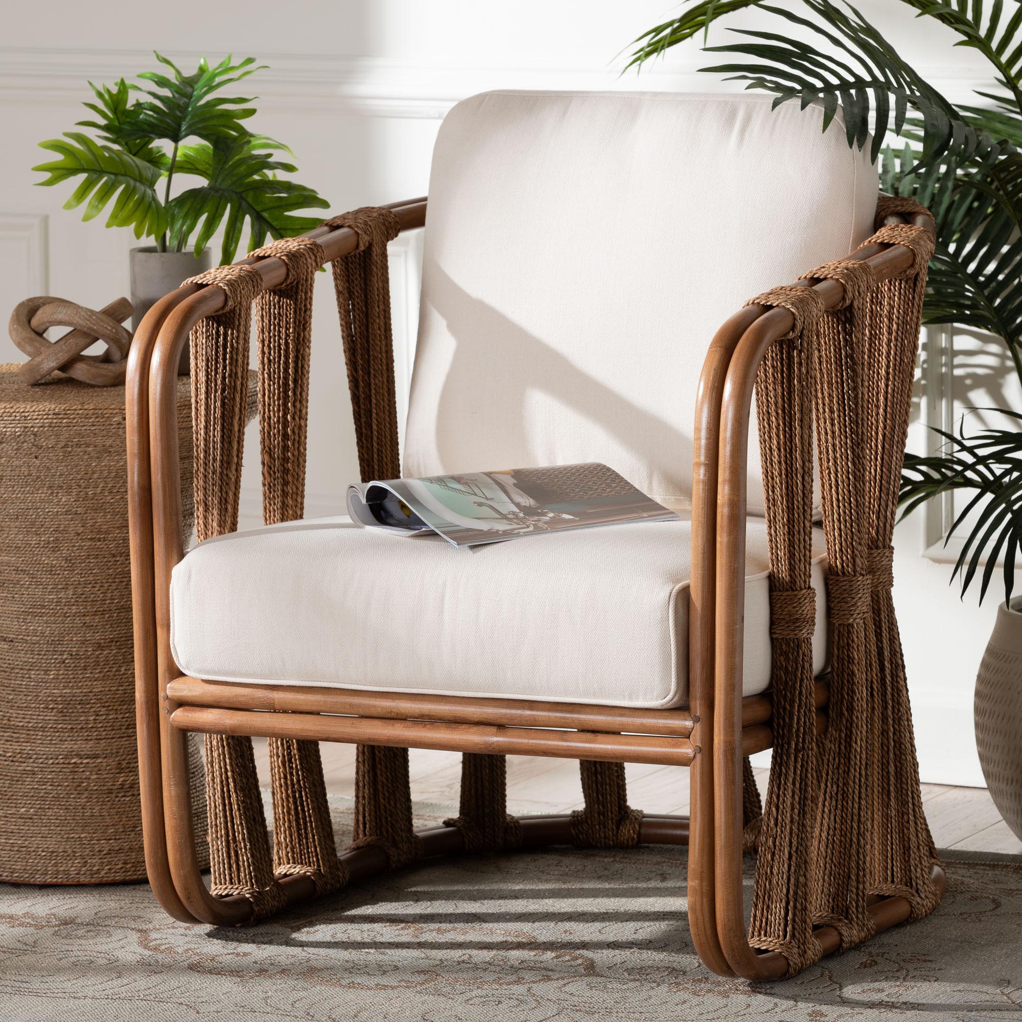 Westham Bohemian Natural Rattan and Seagrass Arm Chair