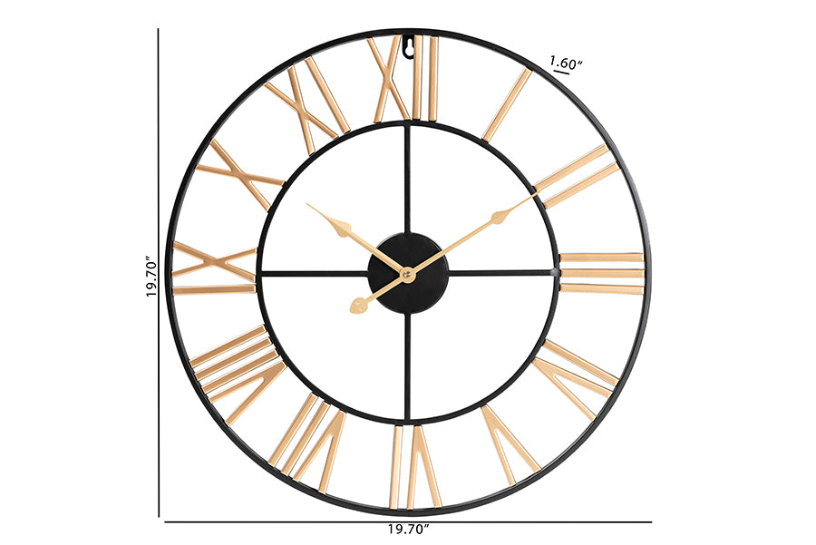Auden Modern Industrial Two-Tone Black and Gold Metal Wall Clock