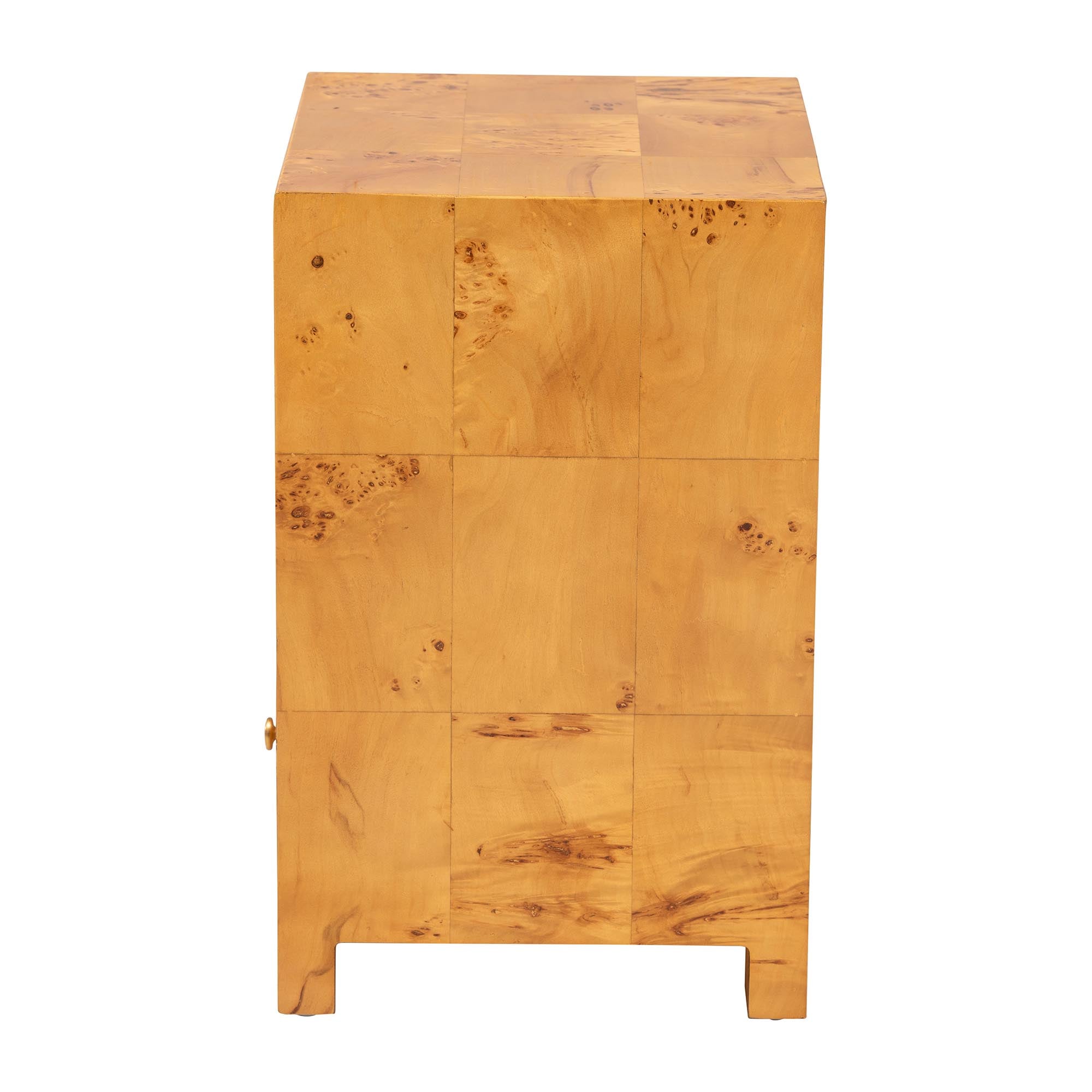 Camira Modern and Contemporary Natural Light Mappa Real Burl Wood 1-Drawer Nightstand