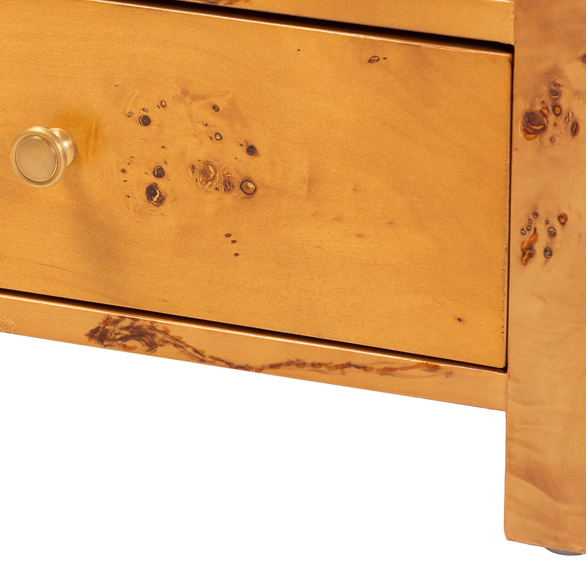 Camira Modern and Contemporary Natural Light Mappa Real Burl Wood 1-Drawer Nightstand