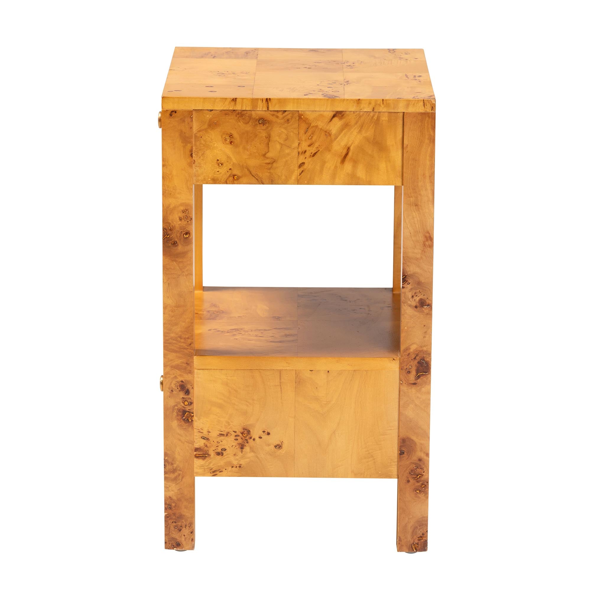 Azmi Modern and Contemporary Natural Light Mappa Real Burl Wood 2-Drawer Nightstand