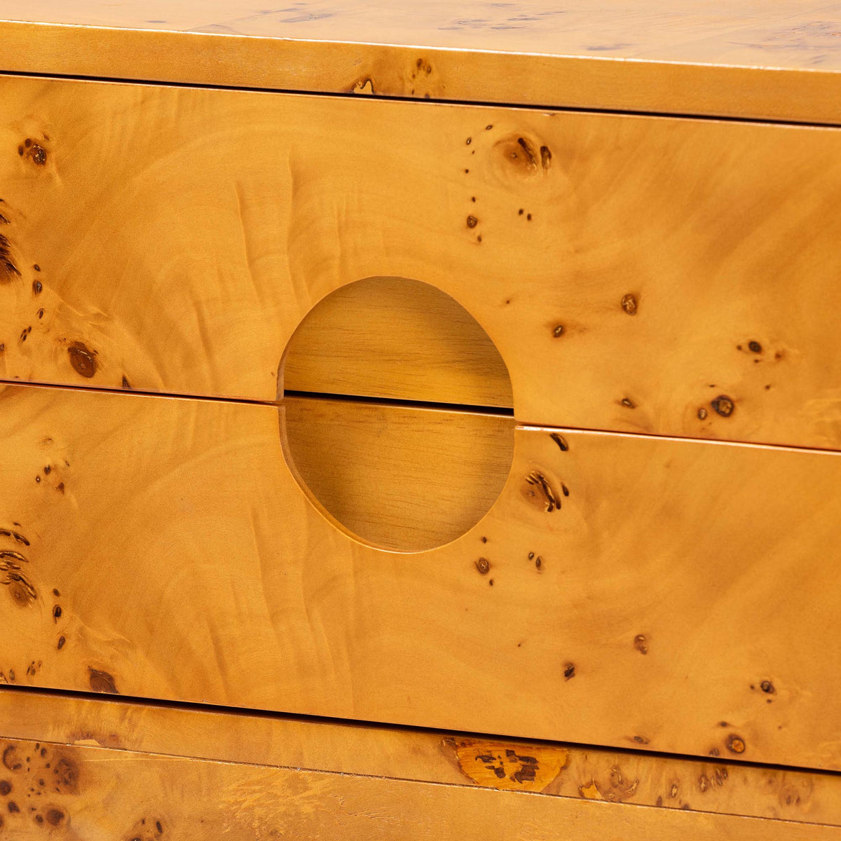 Kayla Modern and Contemporary Natural Light Mappa Real Burl Wood 2-Drawer Nightstand