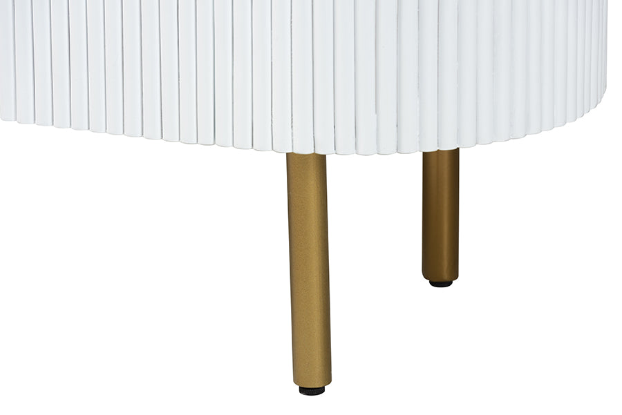 bali & pari Beyla Mid-Century White Fluted Wood and Gold Metal 3-Drawer Dresser