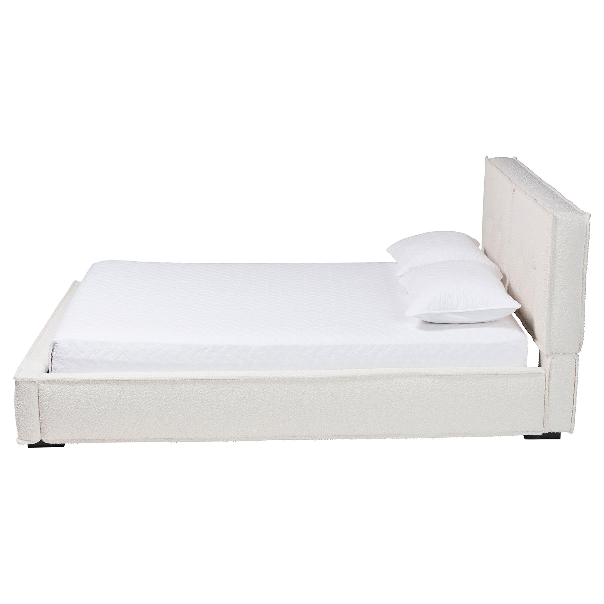 Laverick Modern Cream Boucle Queen Platform Bed with Border Piping