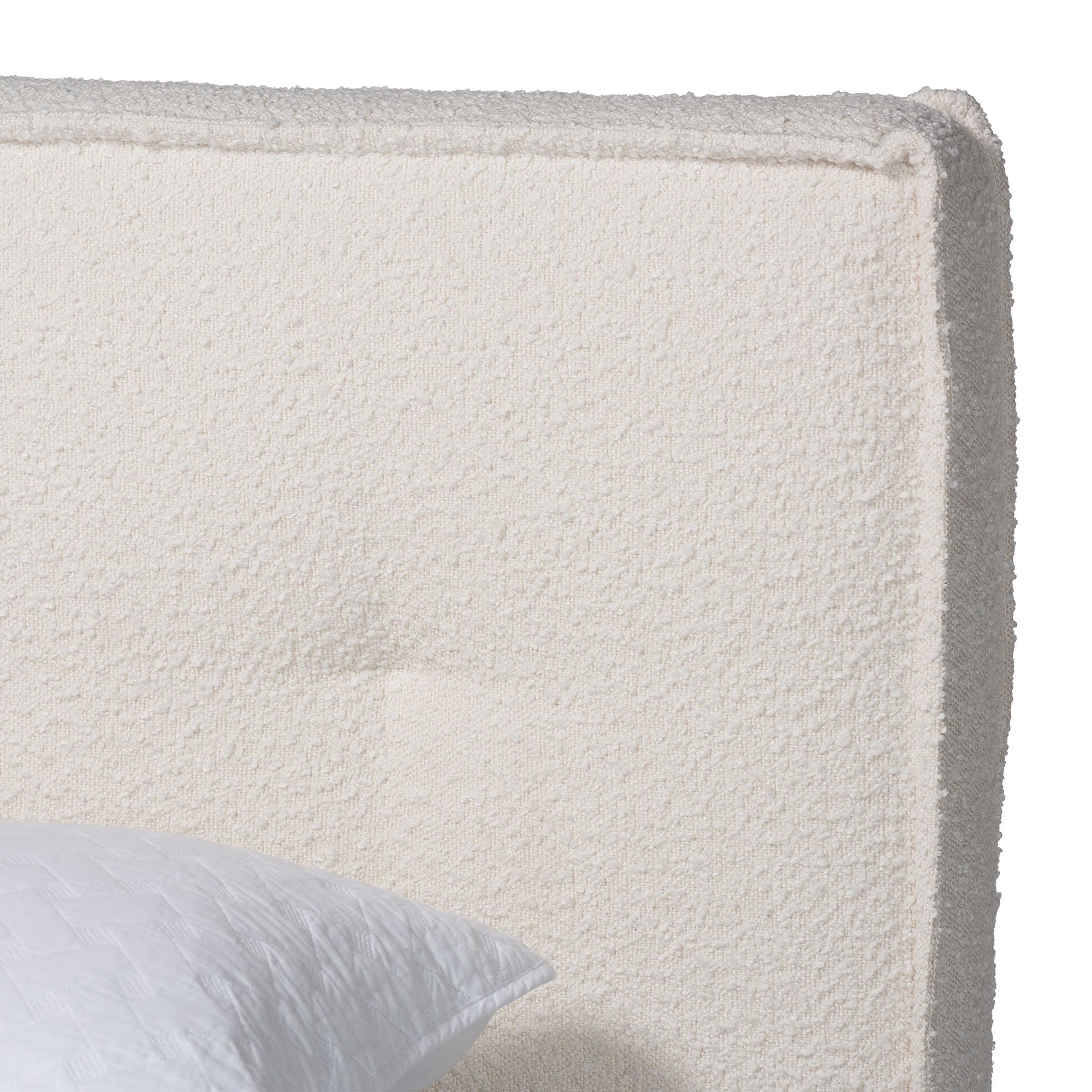 Laverick Modern Cream Boucle Queen Platform Bed with Border Piping