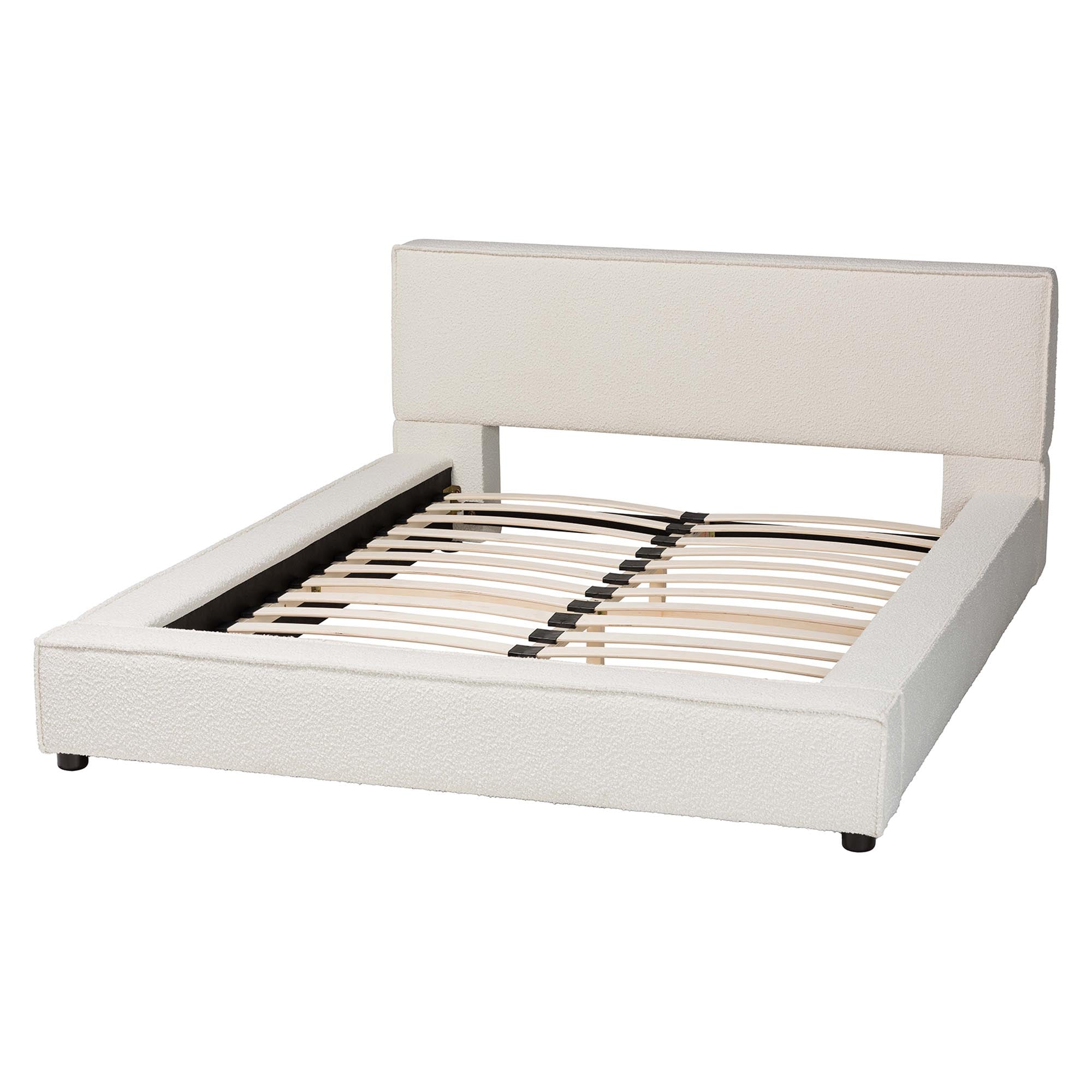 Bardia Modern Cream Boucle Queen Platform Bed with Wide Railing