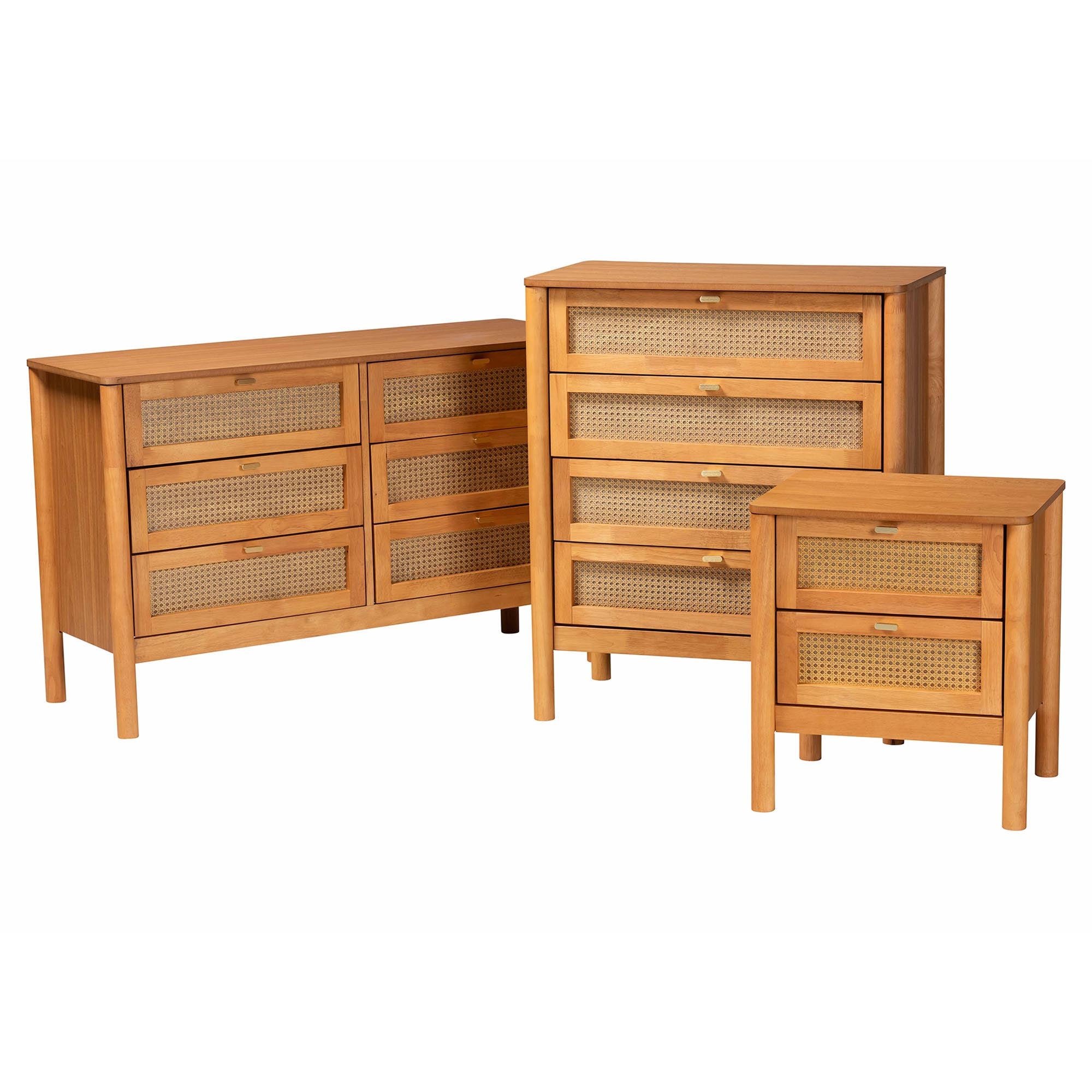 Jenn Golden Brown Wood Japandi 3-Piece Storage Set with Distressed-Finished Rattan