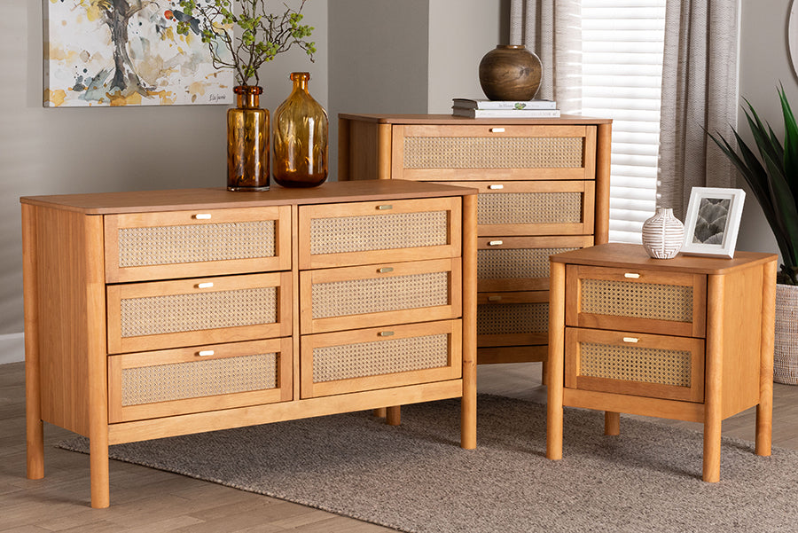 Jenn Golden Brown Wood Japandi 3-Piece Storage Set with Distressed-Finished Rattan