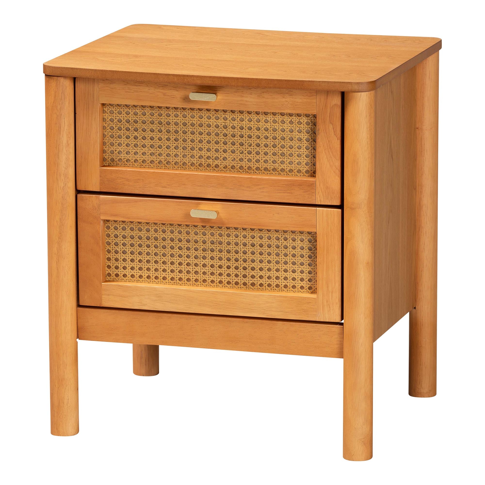 Jenn Golden Brown Wood Japandi 2-Drawer Nightstand with Distressed-Finished Rattan