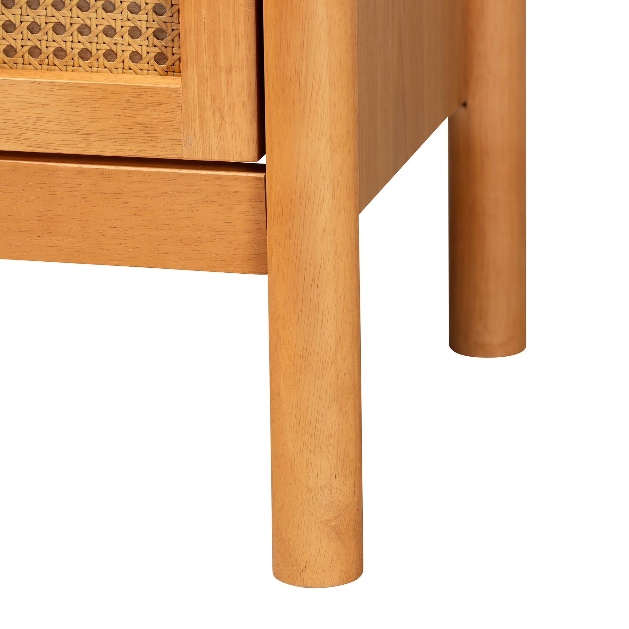 Jenn Golden Brown Wood Japandi 2-Drawer Nightstand with Distressed-Finished Rattan