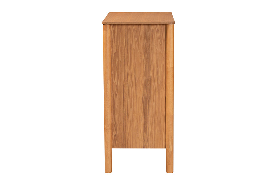 Jenn Golden Brown Wood Japandi 4-Drawer Chest with Distressed-Finished Rattan
