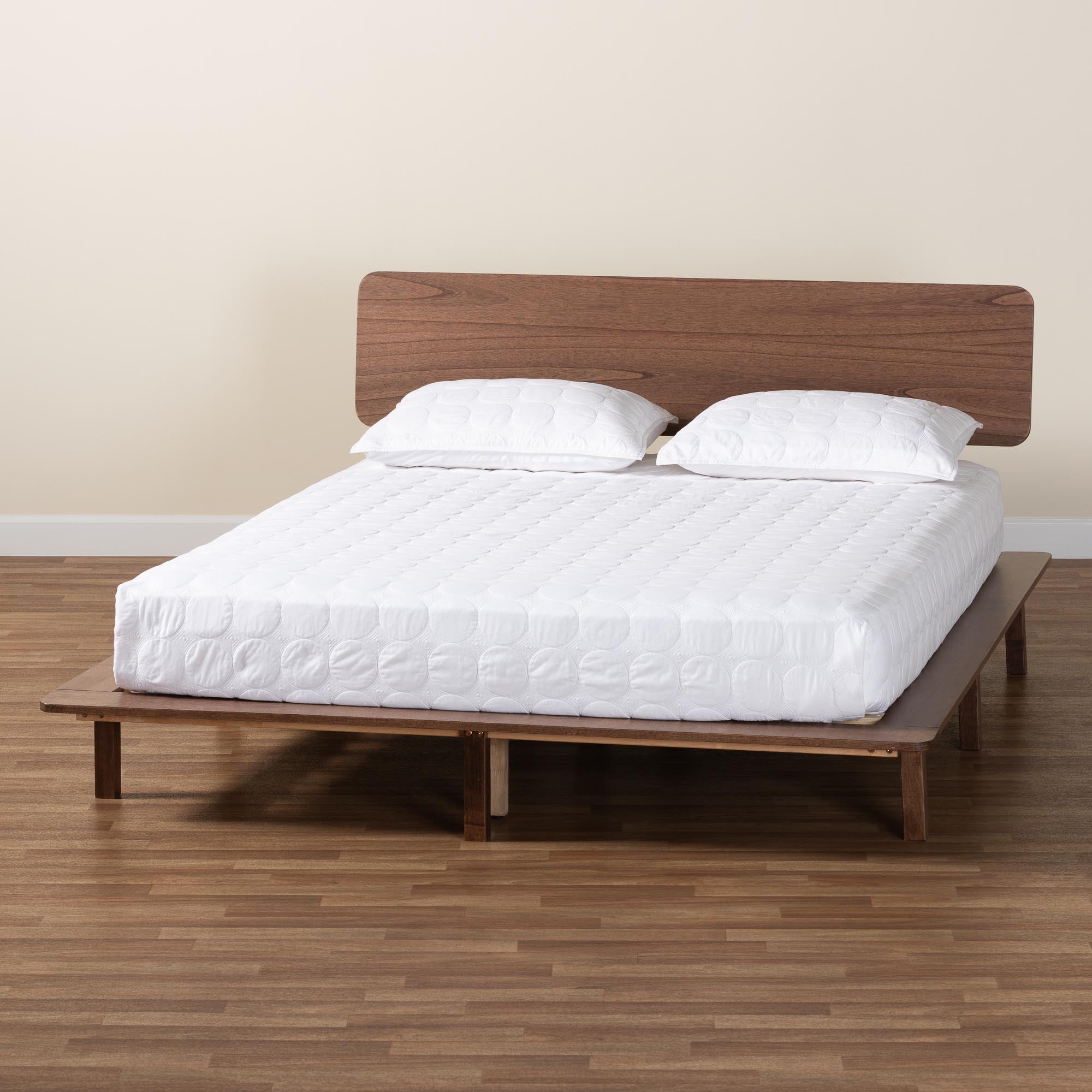 Alyssa Japandi Walnut Brown Wood Queen Size Platform Bed