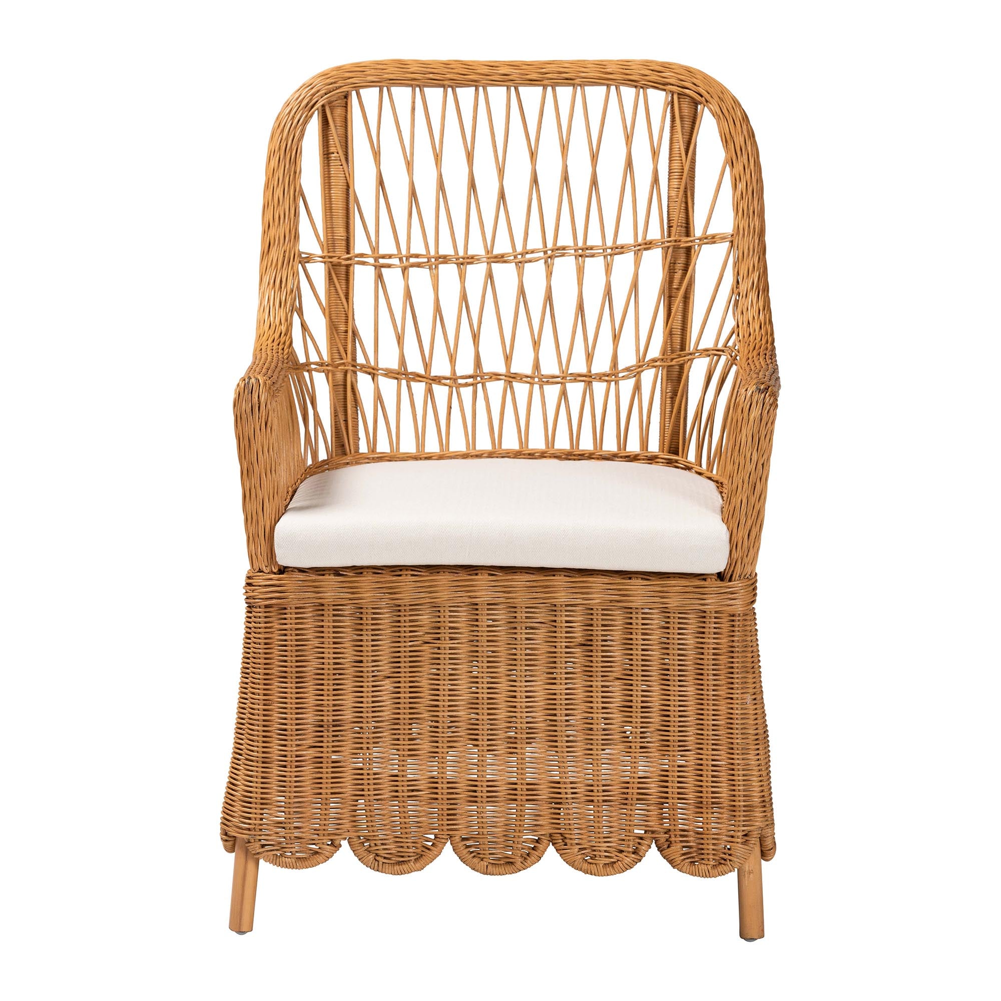 Teresa Bohemian Light Honey Scalloped Rattan Arm Chair