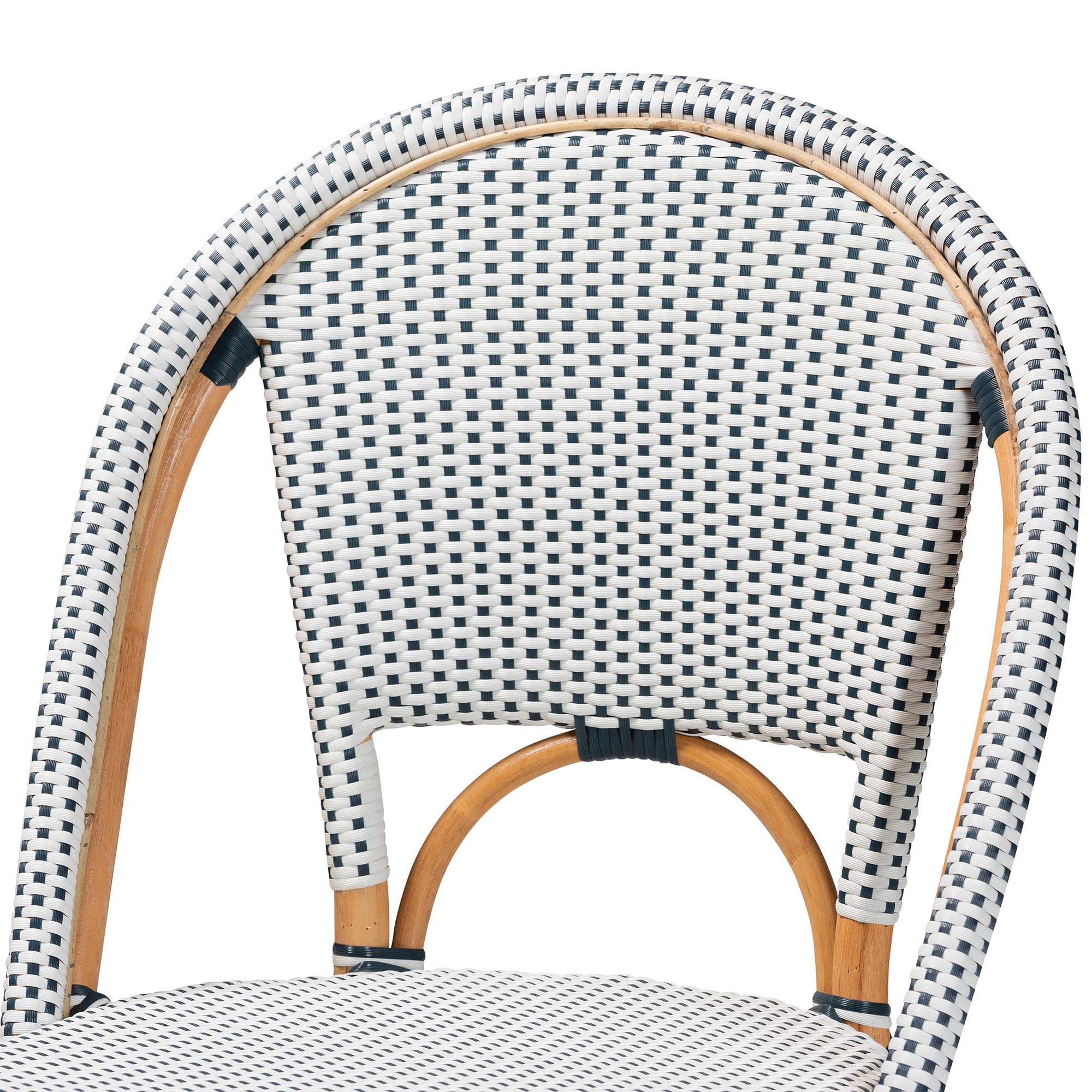 Genica Classic French Two-Tone Navy and White Weaving and Natural Rattan 2-Piece Counter Stool Set