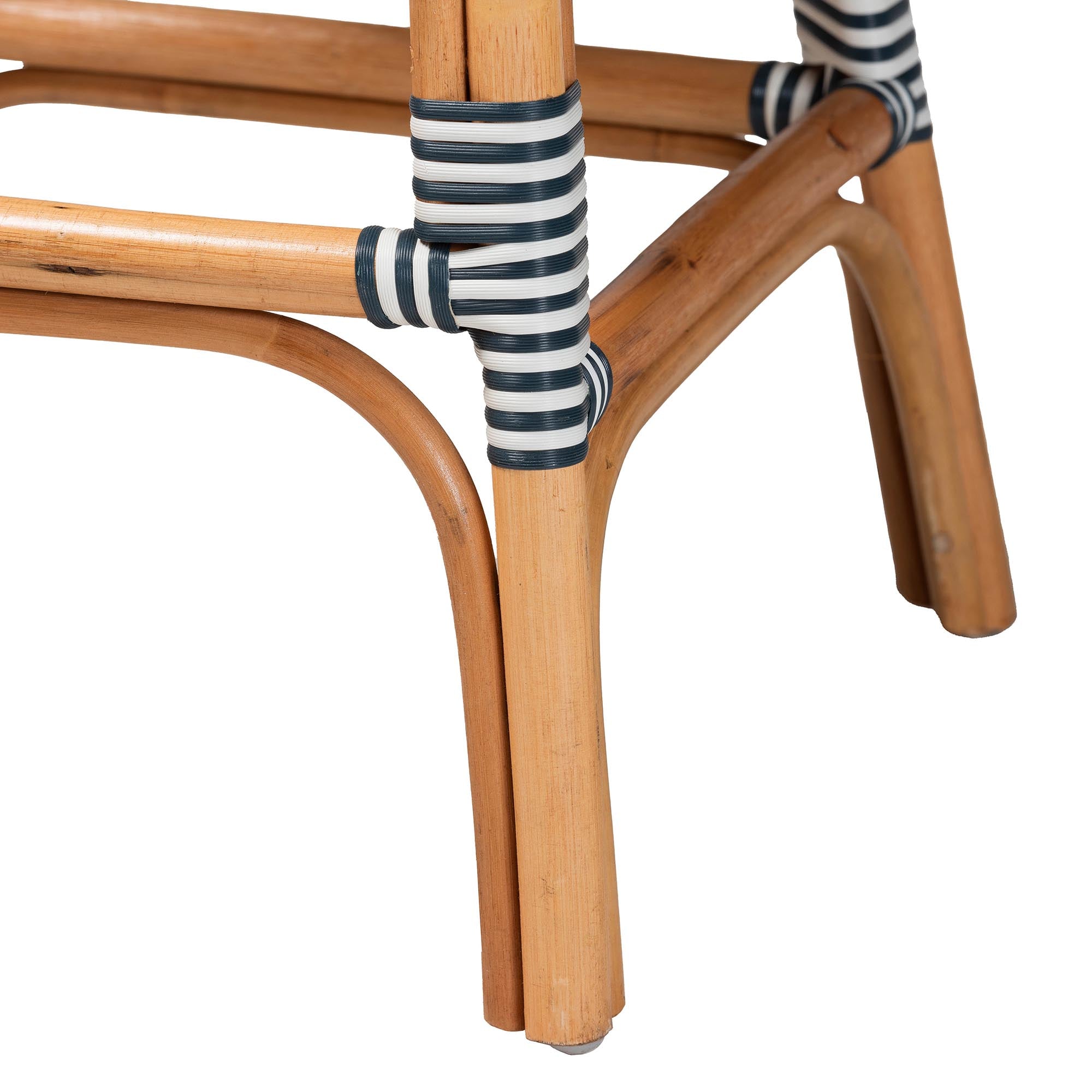 Genica Classic French Two-Tone Navy and White Weaving and Natural Rattan 2-Piece Counter Stool Set