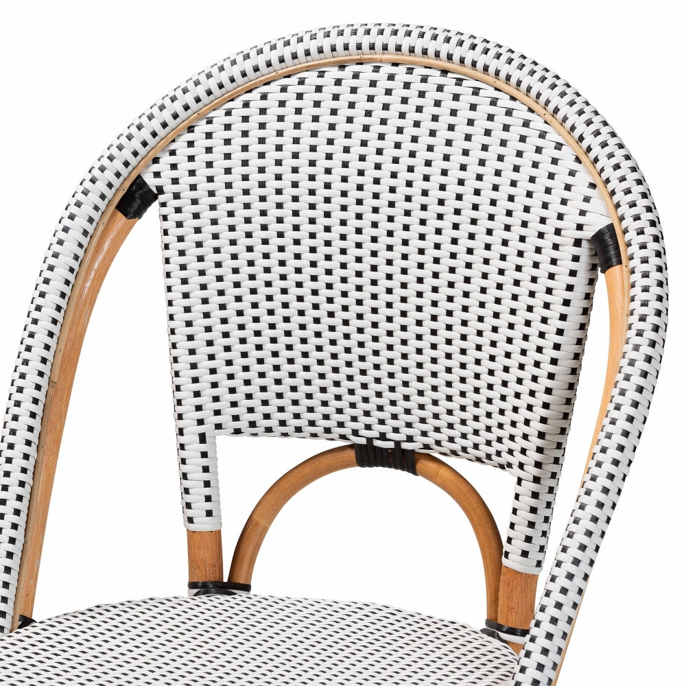 Genica Classic French Two-Tone Black and White Weaving and Natural Rattan 2-Piece Counter Stool Set