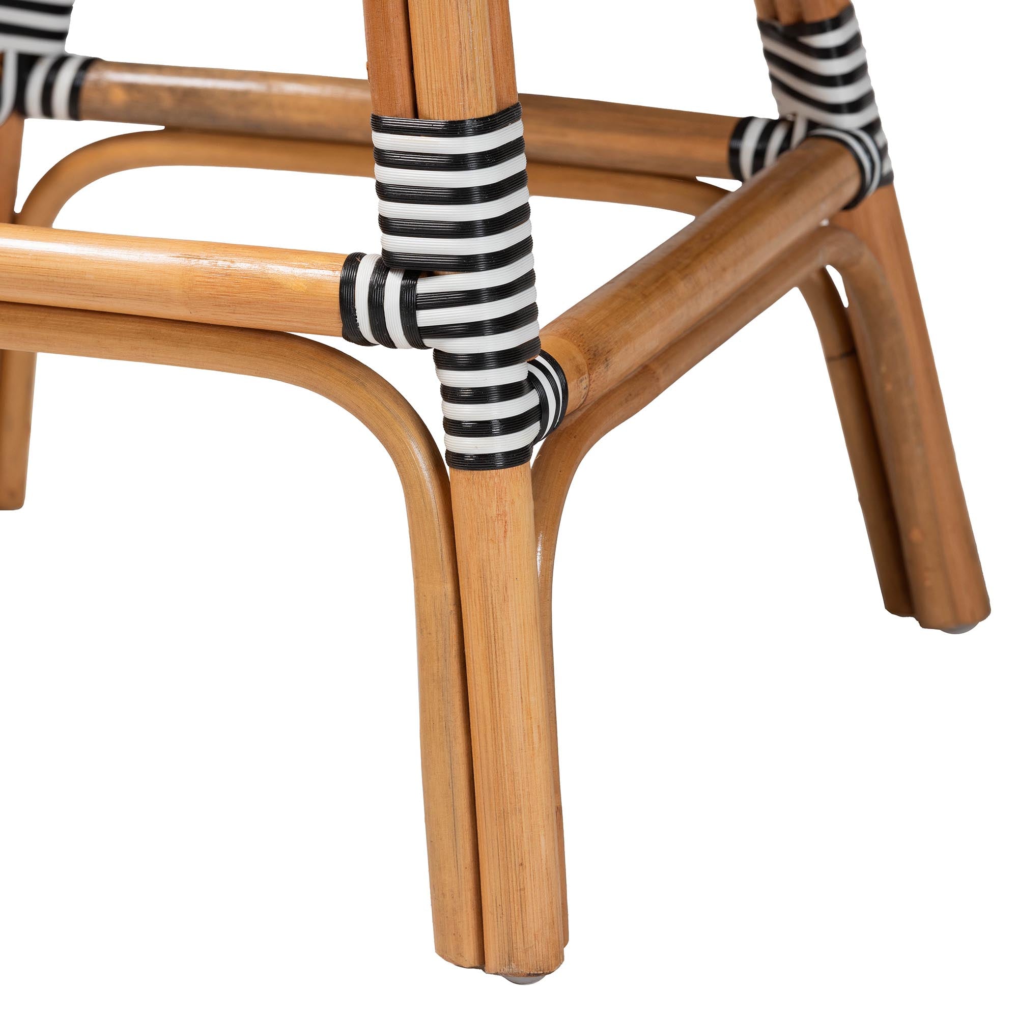 Genica Classic French Two-Tone Black and White Weaving and Natural Rattan 2-Piece Counter Stool Set
