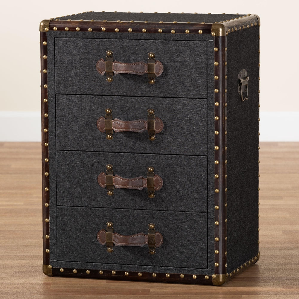 Jaelyn Vintage Black Canvas 4-Drawer End Table