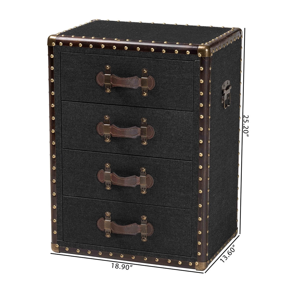 Jaelyn Vintage Black Canvas 4-Drawer End Table