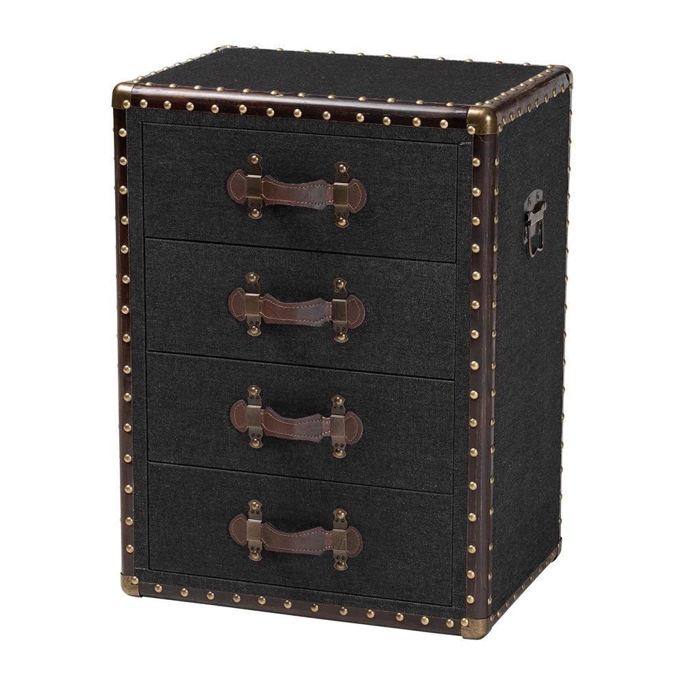 Jaelyn Vintage Black Canvas 4-Drawer End Table