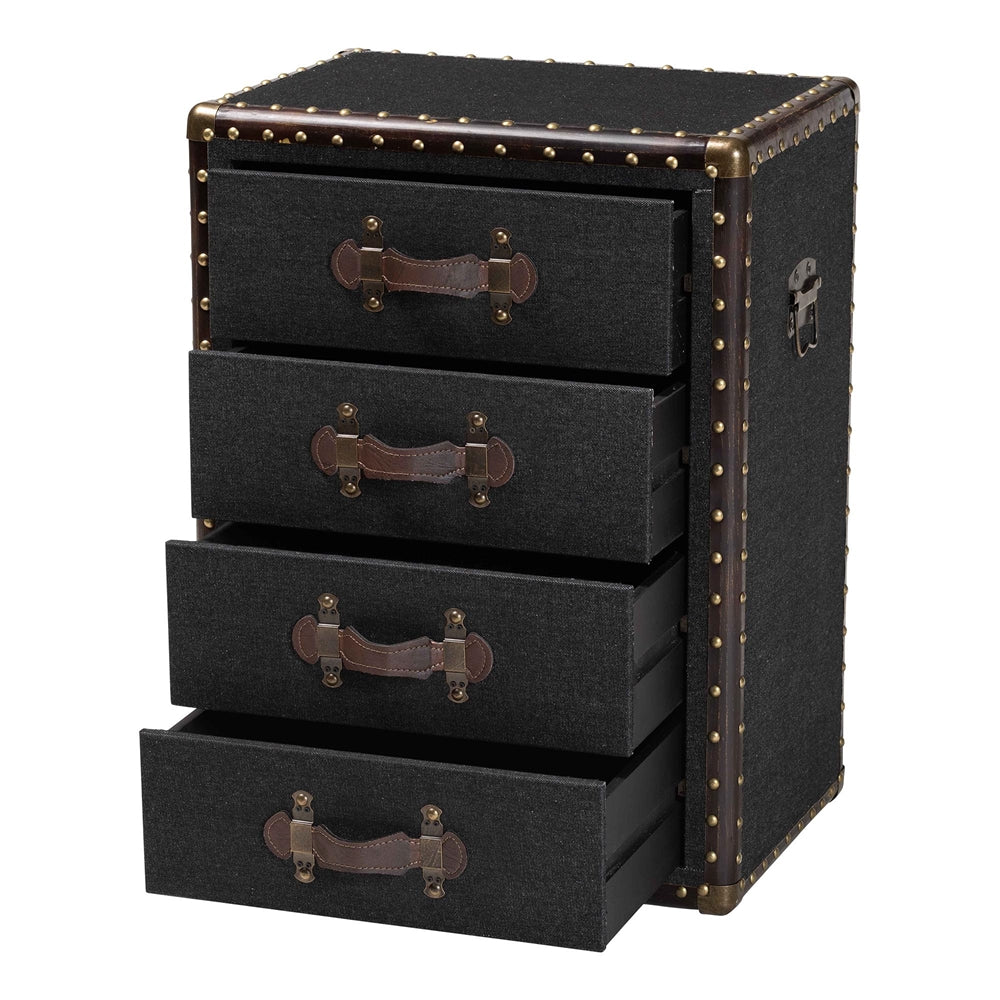 Jaelyn Vintage Black Canvas 4-Drawer End Table