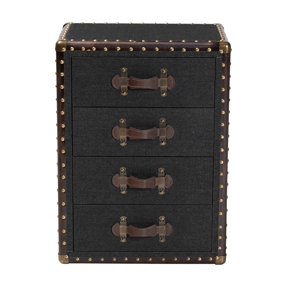 Jaelyn Vintage Black Canvas 4-Drawer End Table