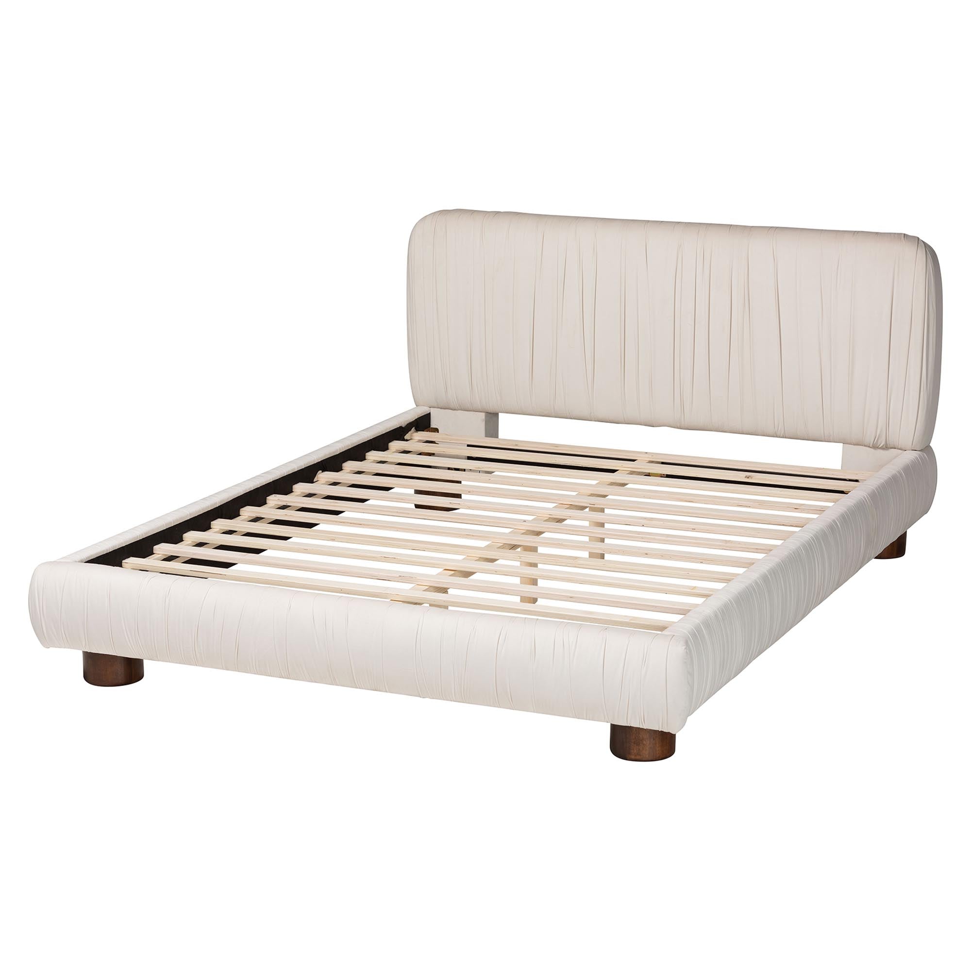 Emsley Ivory Pleated Velvet Queen Size Platform Bed