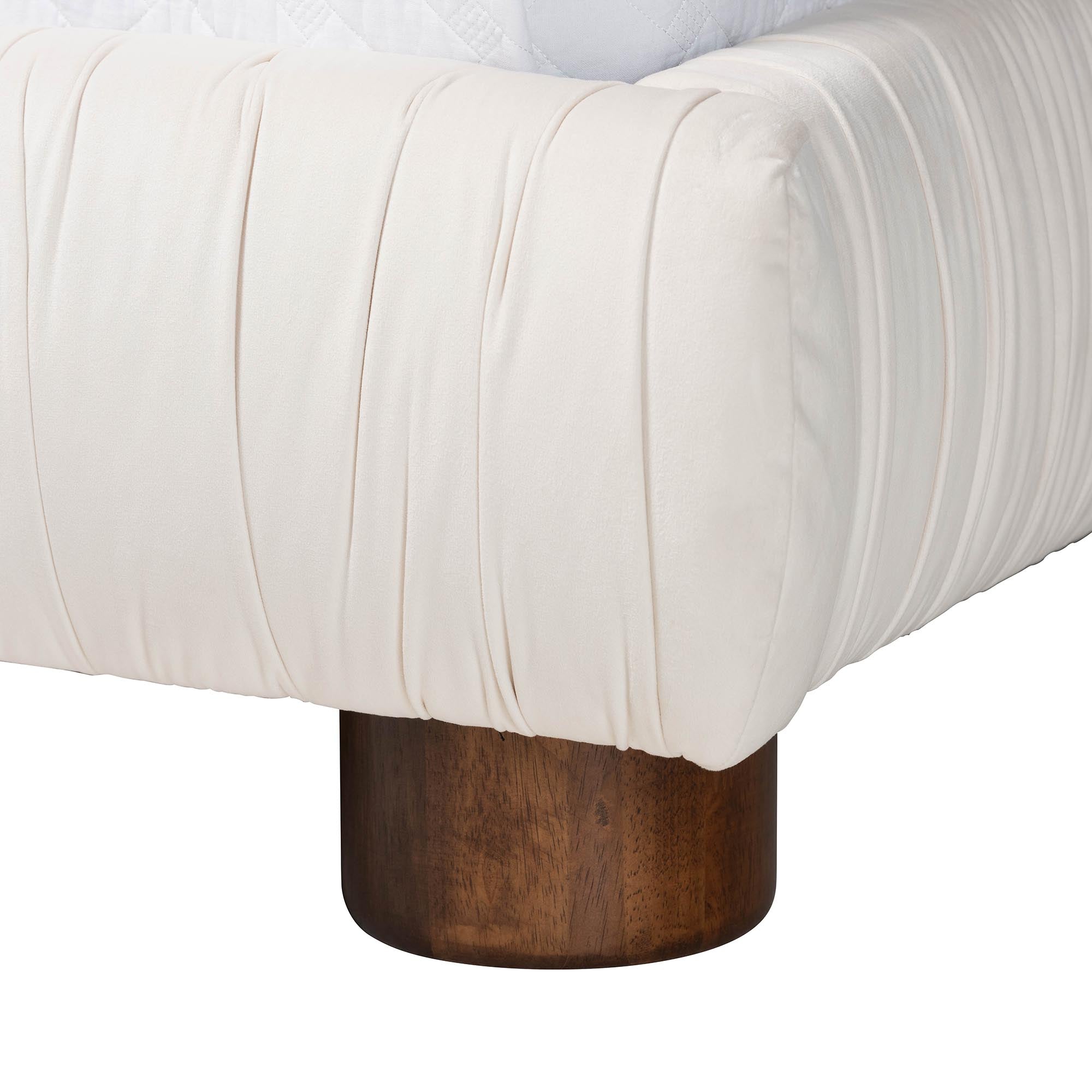 Emsley Ivory Pleated Velvet Queen Size Platform Bed