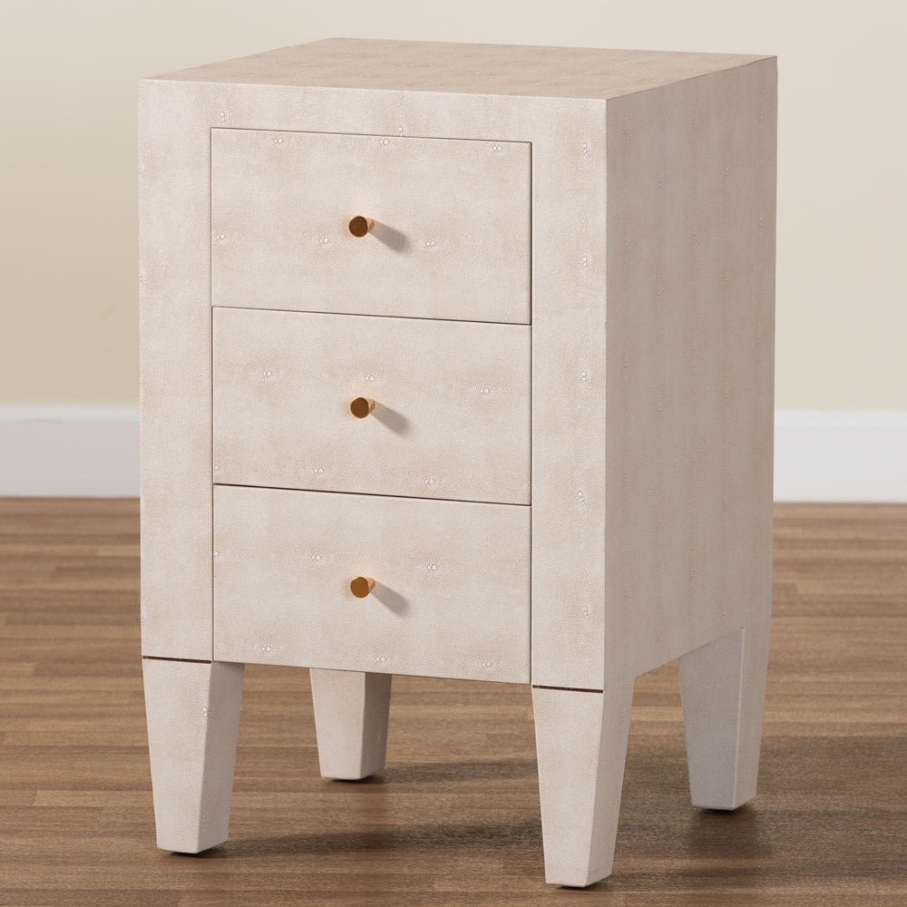 Leyna Modern Beige Faux Shagreen 3-Drawer End Table