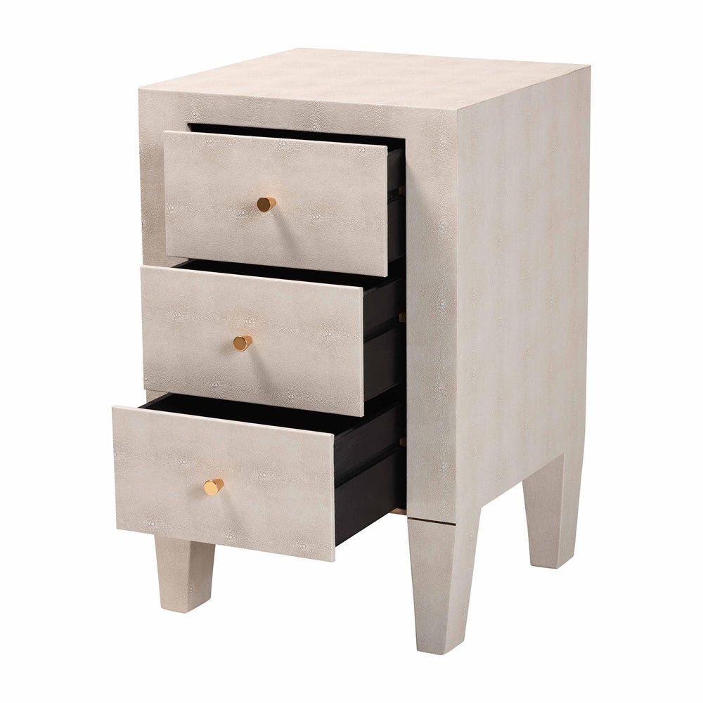 Leyna Modern Beige Faux Shagreen 3-Drawer End Table