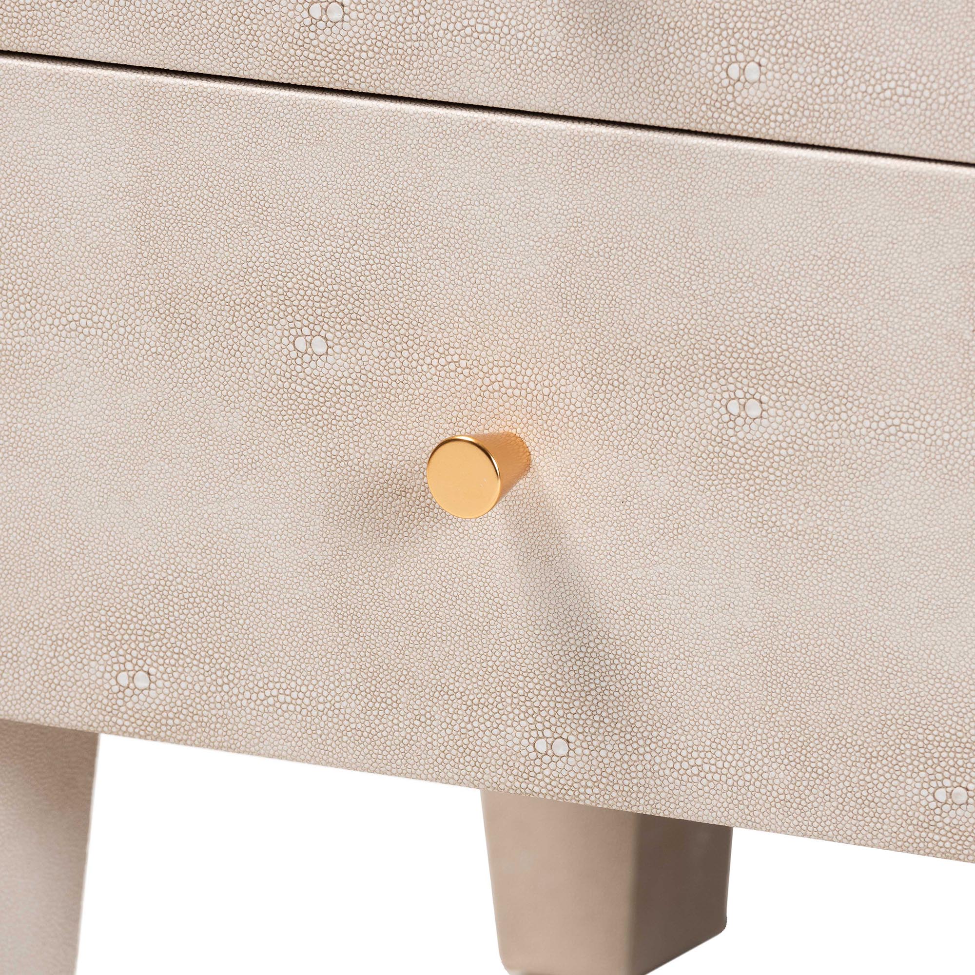 Leyna Modern Beige Faux Shagreen 3-Drawer End Table